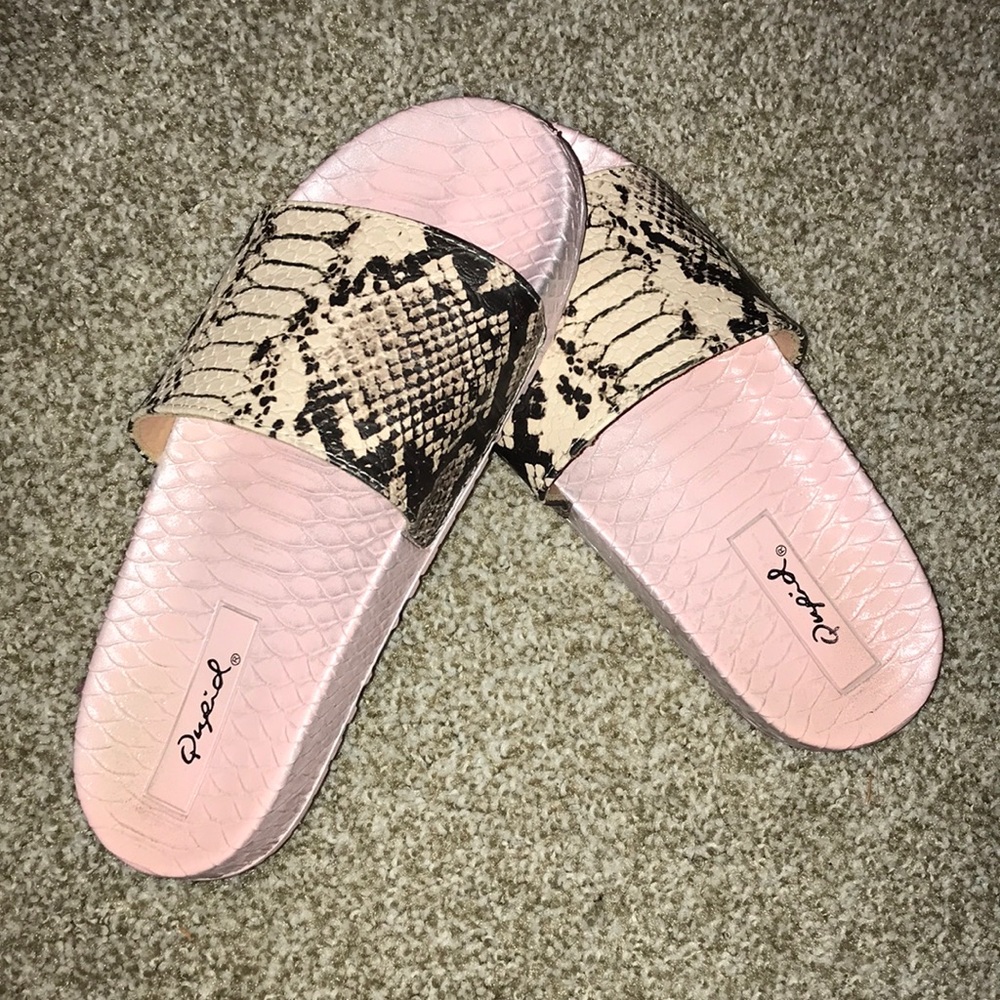Pink Snakeskin Slides